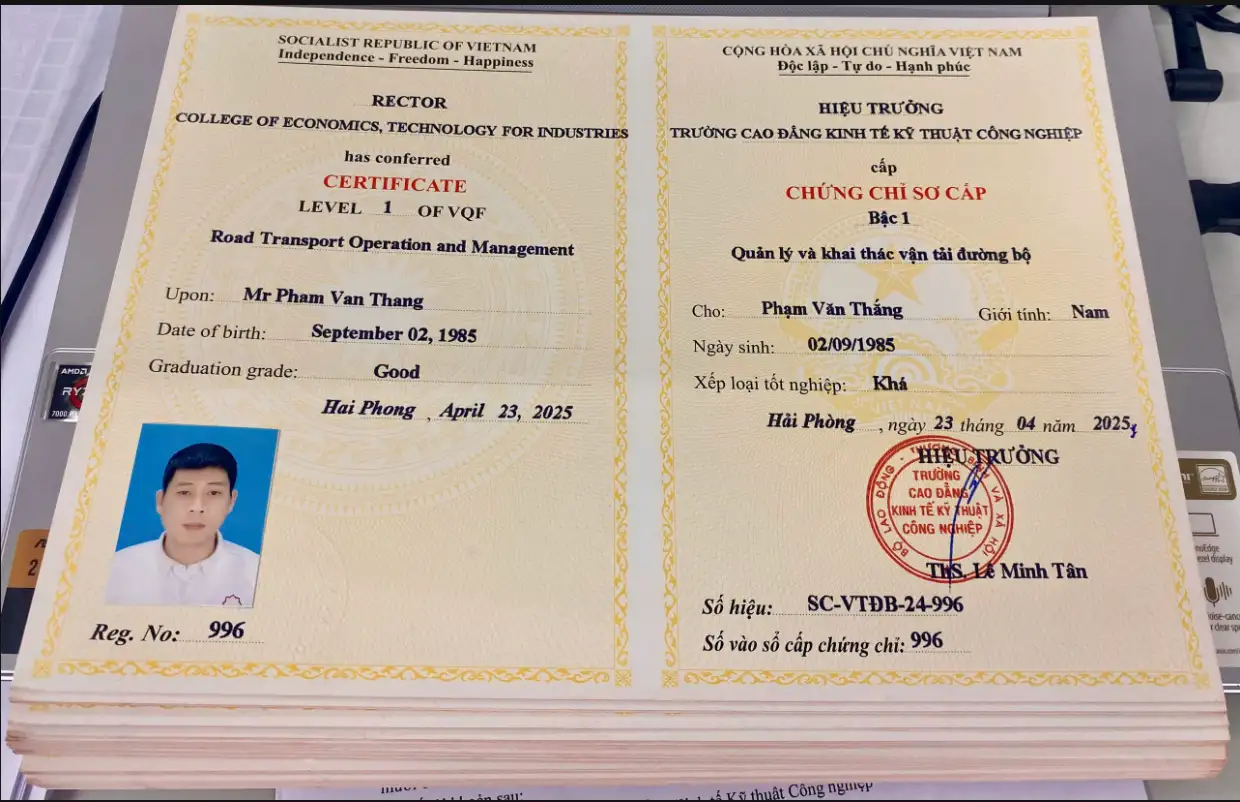 Chứng chỉ sơ cấp vận tải đường bộ T10/2026